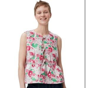 GANNI NWOT Jacquard Metallic Ribbon Sleeveless Blouse